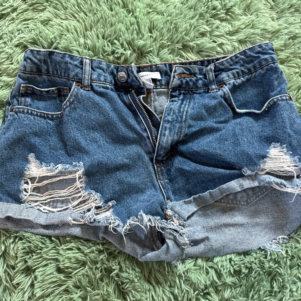 Forever 21 Blue Distressed Jean Shorts